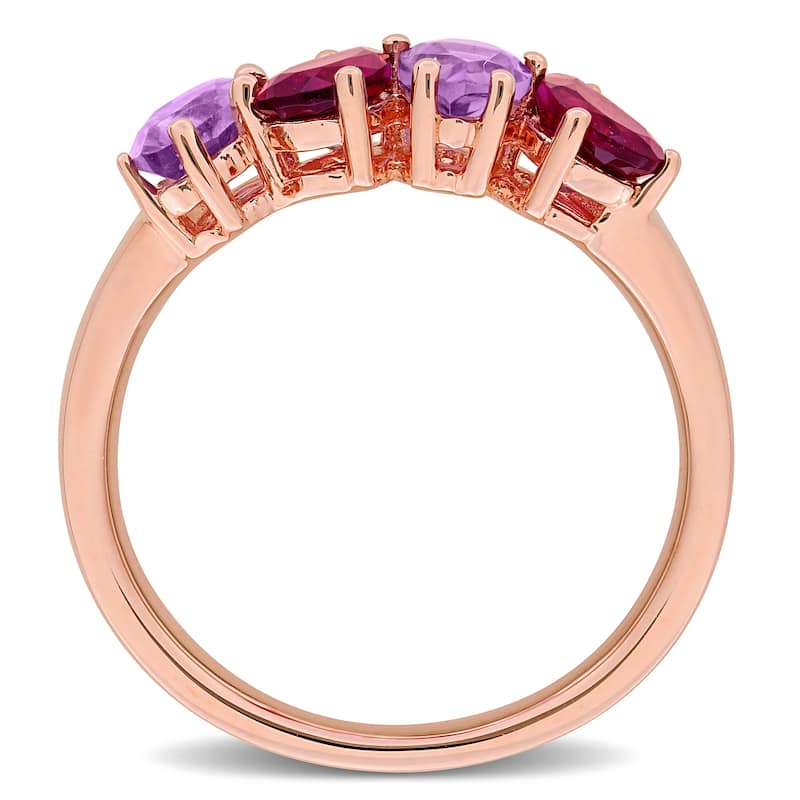 Miadora 1 1/2ct TGW Amethyst and Rhodolite 4-Stone Ring in Rose Plated Sterling Silver