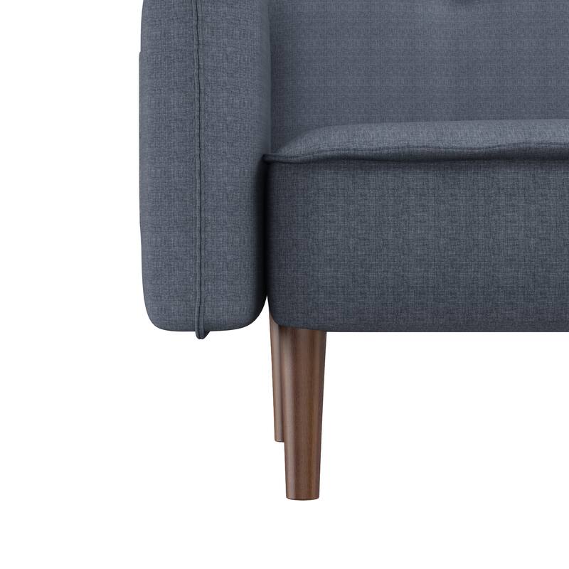 Grey Futon Sofa Bed, Fabric, Solid Wood Leg, Side Pockets, Adjustable Backrest