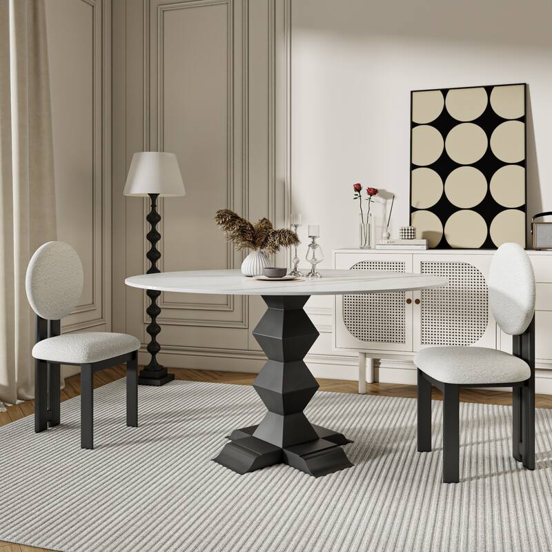 Family-Sized Stone Dining Table With Eco-Friendly Zig-Zag Base