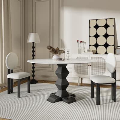 Family-Sized Stone Dining Table With Eco-Friendly Zig-Zag Base