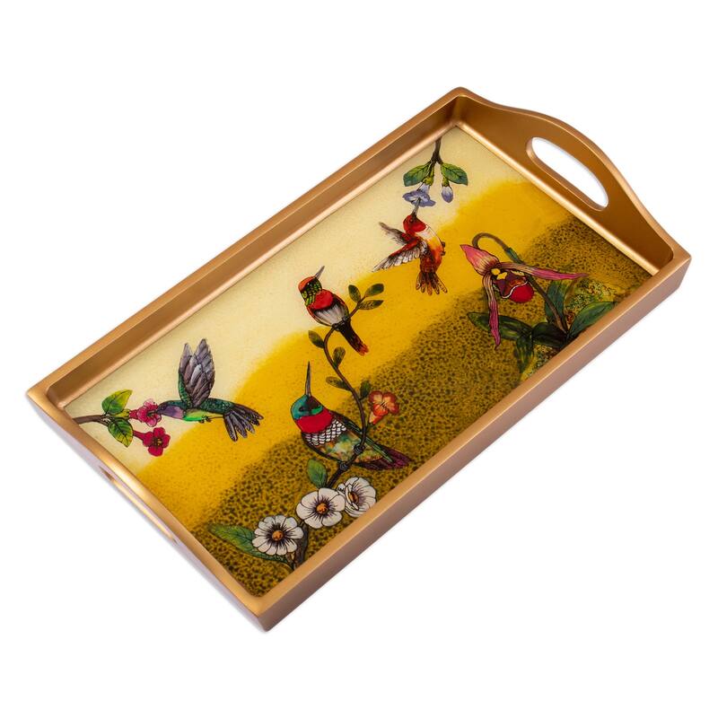 Novica Handmade Joy At Sunset Reverse-Painted Glass Tray