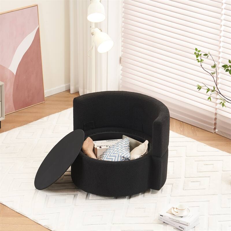 Teddy Fabric Swivel And Storage Chair With Back Cushion