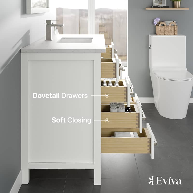 Eviva London 42"W Bath Vanity with Carrara Quartz Top & Undermount Sink
