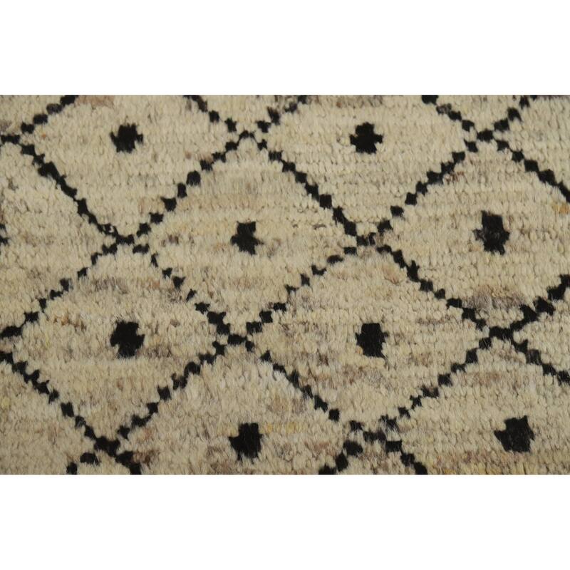 Beige Trellis Moroccan Oriental Area Rug Handmade Wool Carpet - 6'11" x 9'9"