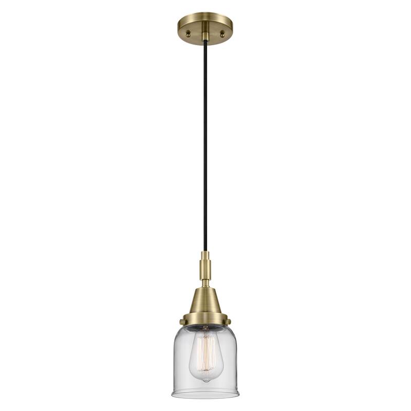Innovations Lighting Downtown Urban - Caden Bell - 1 Light 5" Cord Hung Mini Pendant - Antique Brass/Clear Shade