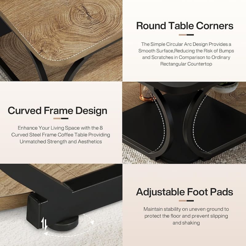 40" Square 2-Tier Coffee Table, Farmhouse Table with Wood Storage Shelf for Modern Living Room