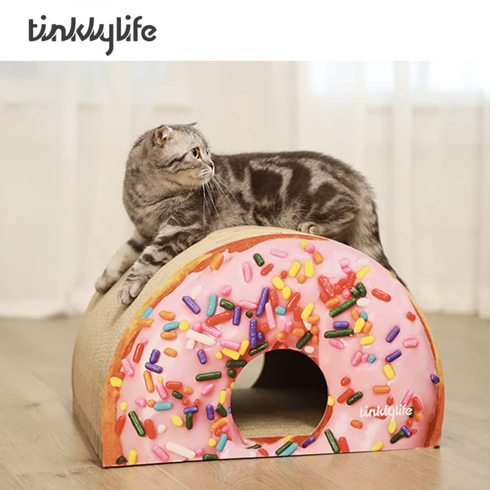 Cat Condo Scratcher Post Cardboard, Looking Well with Delicious Doughnut Shape Cat Scratching House Bed Furniture Protector