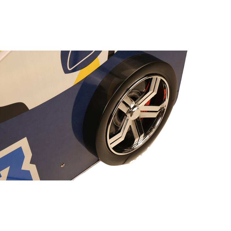 Race Car Twin Floor Bed with LED Headlights and Guardrails MDF Frame