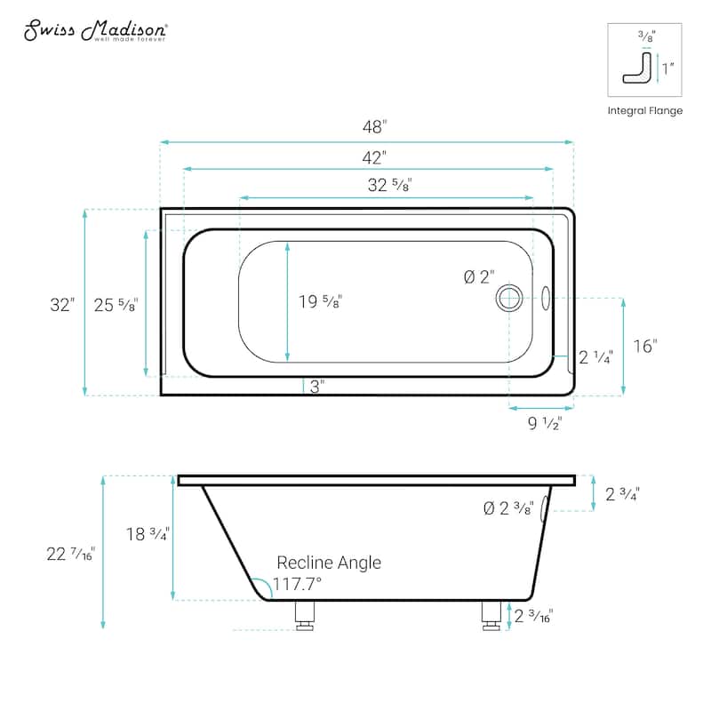 Lausanne 48" X 32" Right-Hand Drain Alcove Bathtub In Bisque - 32x48 Right