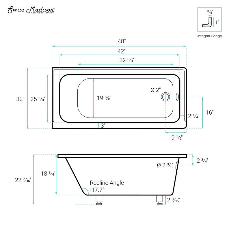 Lausanne 48" X 32" Right-Hand Drain Alcove Bathtub In Matte Black - 32x48 Right