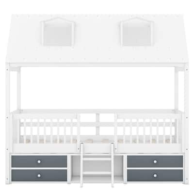 Skylights House Bed with Drawers, Roof, Guardrail - Twin