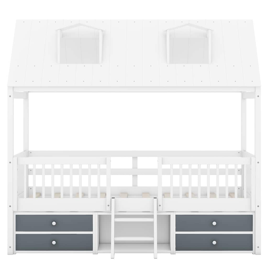 Skylights House Bed with Drawers, Roof, Guardrail - Twin