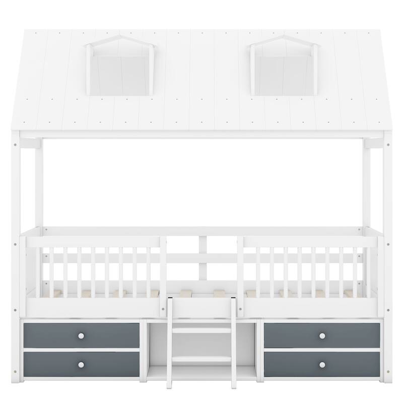 Twin Size Wood Bed House Bed Frame, 77.6''L x 42.3'' W x72.9'' H