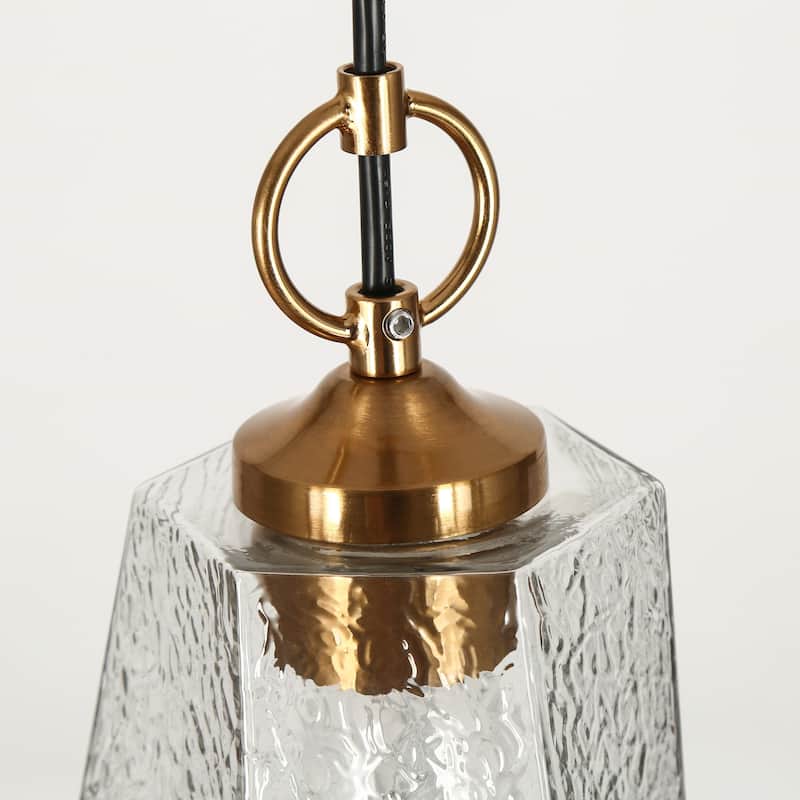 Modern 1-Light Teardrop Gold Pendant Light for Kitchen Island with Textured Glass Shade