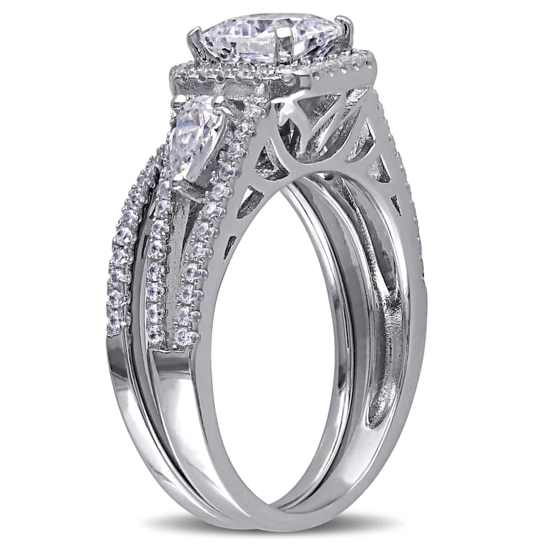 Miadora Halo Cubic Zirconia Bridal Set in Sterling Silver