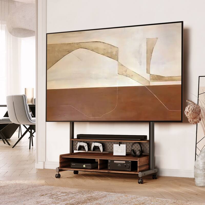 FITUEYES Rolling Floor TV Stand Mount for 70-100 Inch TVs ,with Two Wooden Large Storage