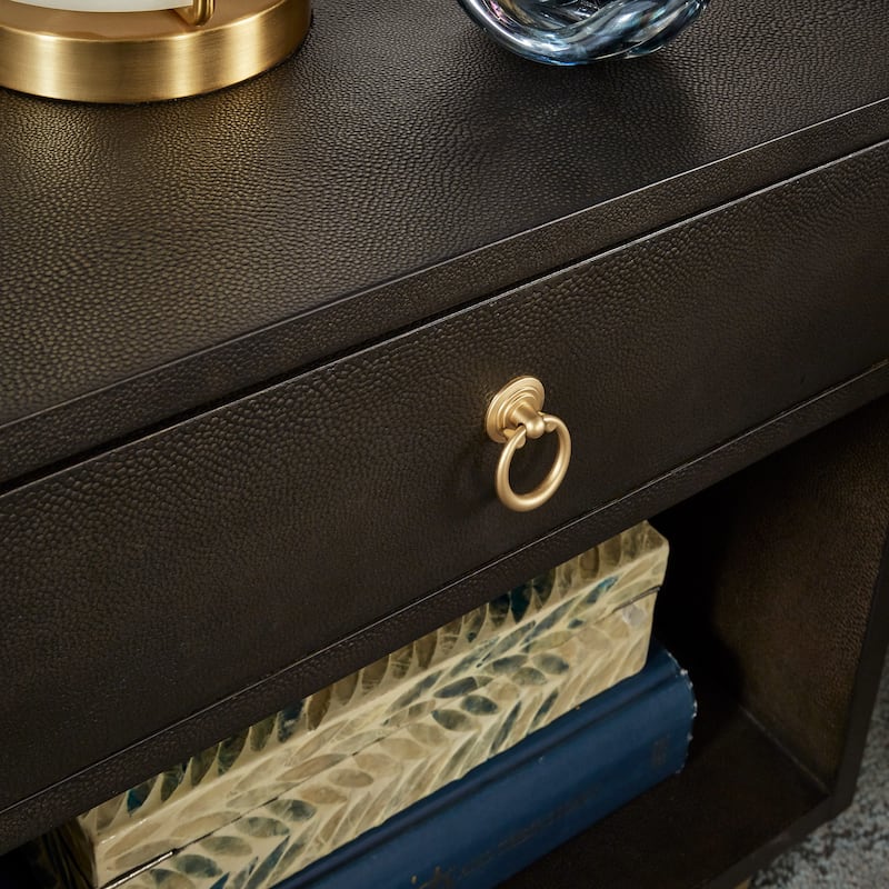 Vennesla Gold Finish Metal Dark Brown Faux Shagreen 1-drawer Side Table by iNSPIRE Q Bold