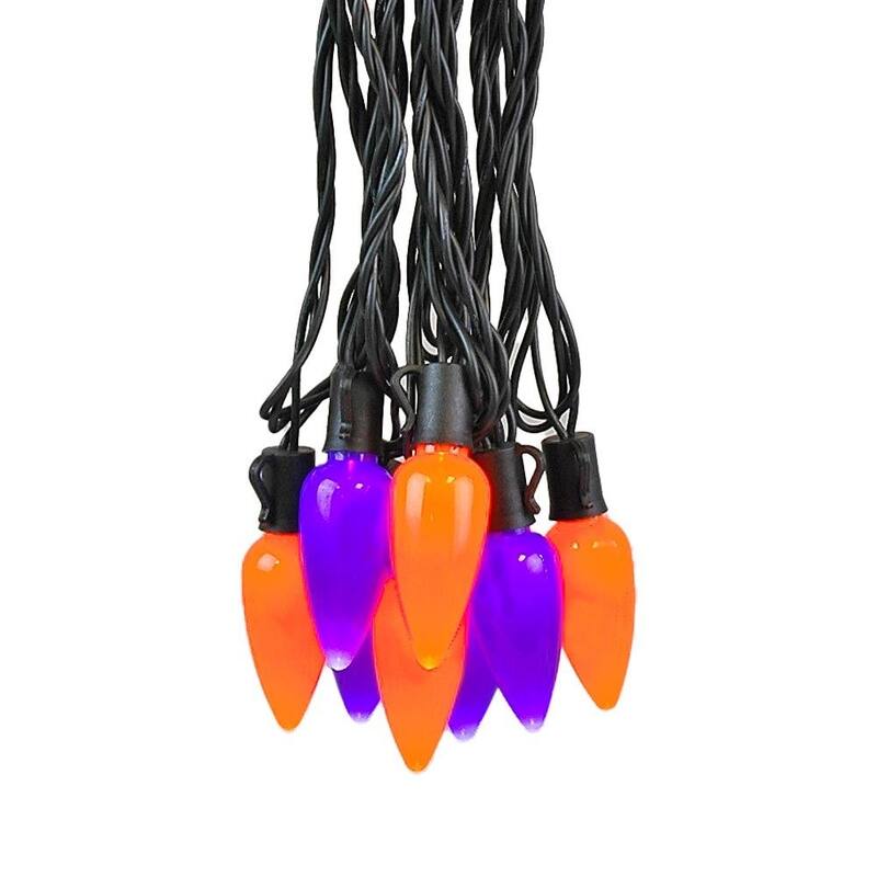 25 Foot C9 LED Ceramic Outdoor Christmas String Light Set, Green, Green Wire - Orange
