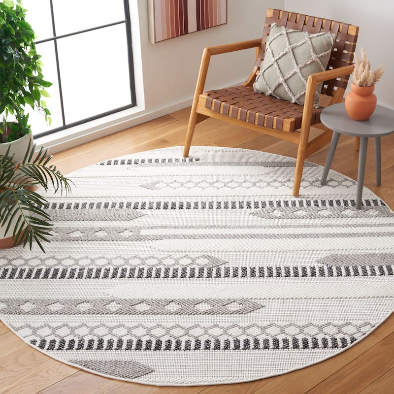 SAFAVIEH Lotus Paulette Rustic Rug - 6'7" Round - Ivory/Dark Grey