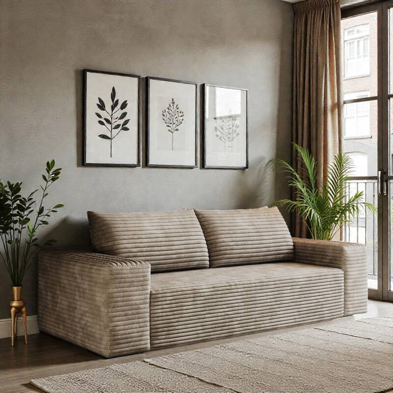71" Corduroy 3-Seater Sofa, Deep Seat Comfy Couch with Wide Armrests, No-Assembly Soft Fabric Sofa for Living Room