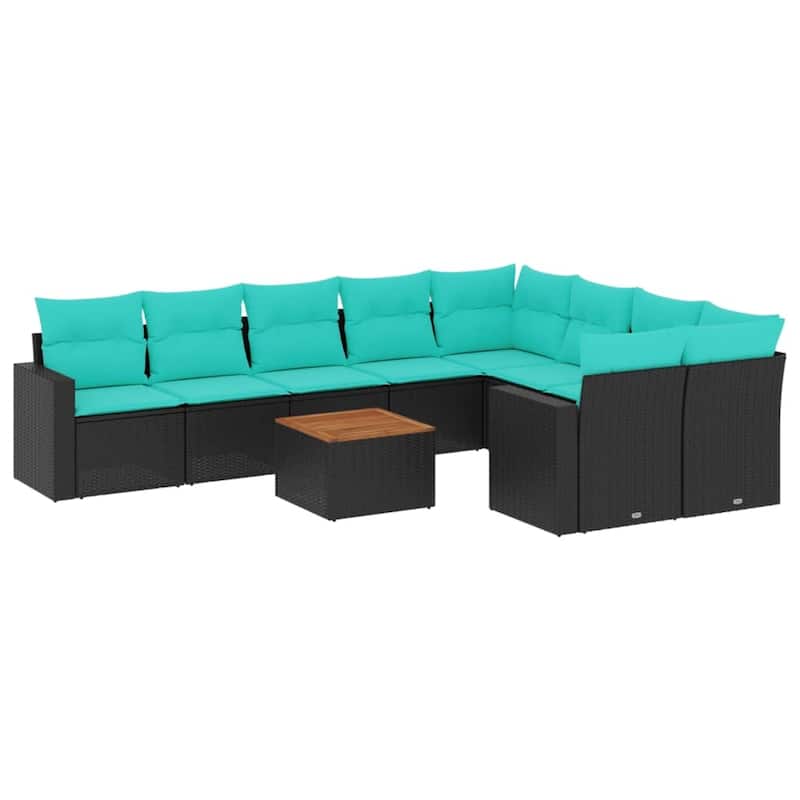 vidaXL 10 Piece Patio Sofa Set with Cushions Black Poly Rattan