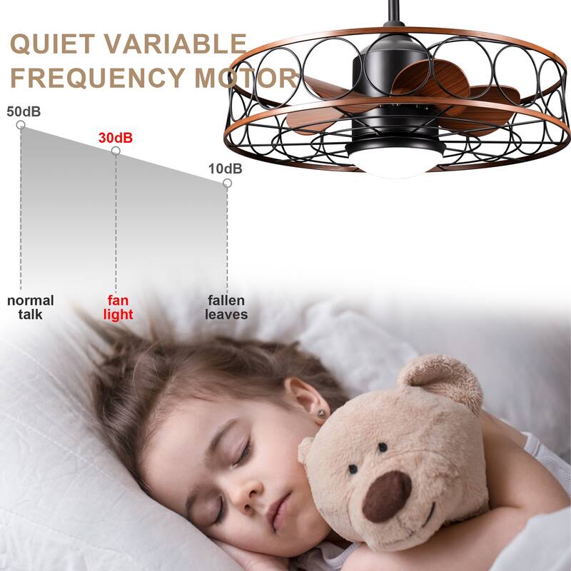 Bella Depot 23" Outdoor Ceiling Fan with LED Light and Remote 6-speed Indoor Ceiling Fan for Bathrroom Corridor Patio - 23.6"