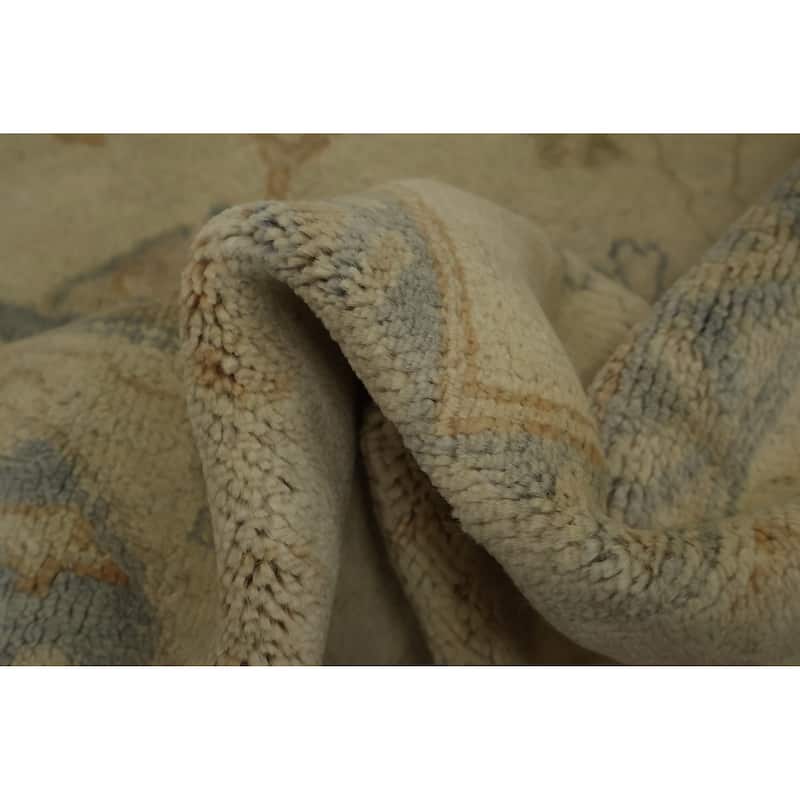 Hand Knotted Oriental 100% Wool Carpet Transitional Floral Beige & Ivories Oushak Area Rug - 12' 0'' X 8' 10''