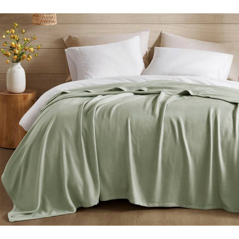 Chelsea Square Rayon from Bamboo Cooling Cotton Lightweight Blanket for Summer Spring - Full/Queen - SageGreen