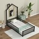 preview thumbnail 26 of 47, Twin/Full Size House Platform Bed with Guardrail and House-Shaped Headboard, Metal Floor Montessori Bed with Chimney Design Black - Twin