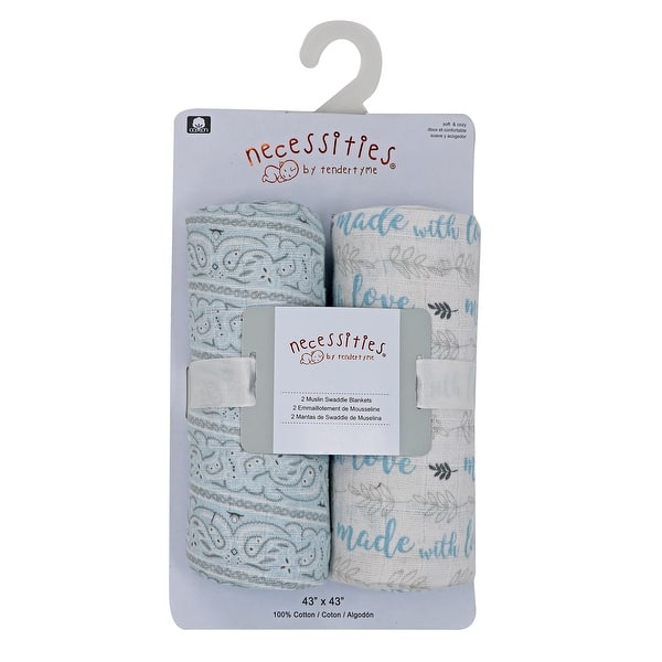 slide 2 of 4, Baby 2 Pack Paisley Muslin Swaddle Blankets Baby Blue