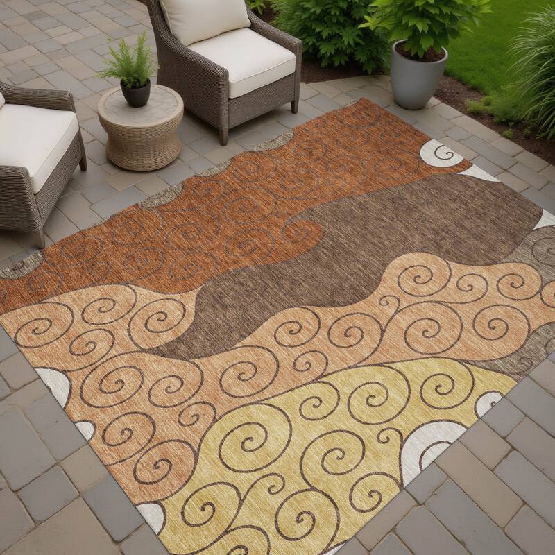 Machine Washable Indoor/ Outdoor Swirly Chantille Rug