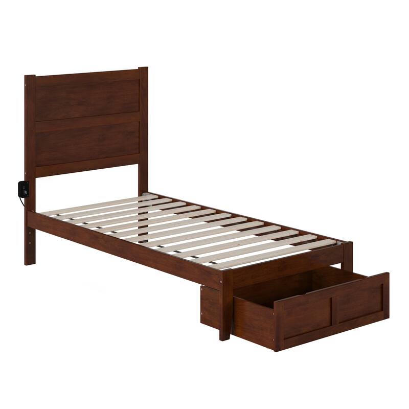 Twin Bed with Drawer - HomeStock Bohemian Style Platform Bed - Walnut Finish