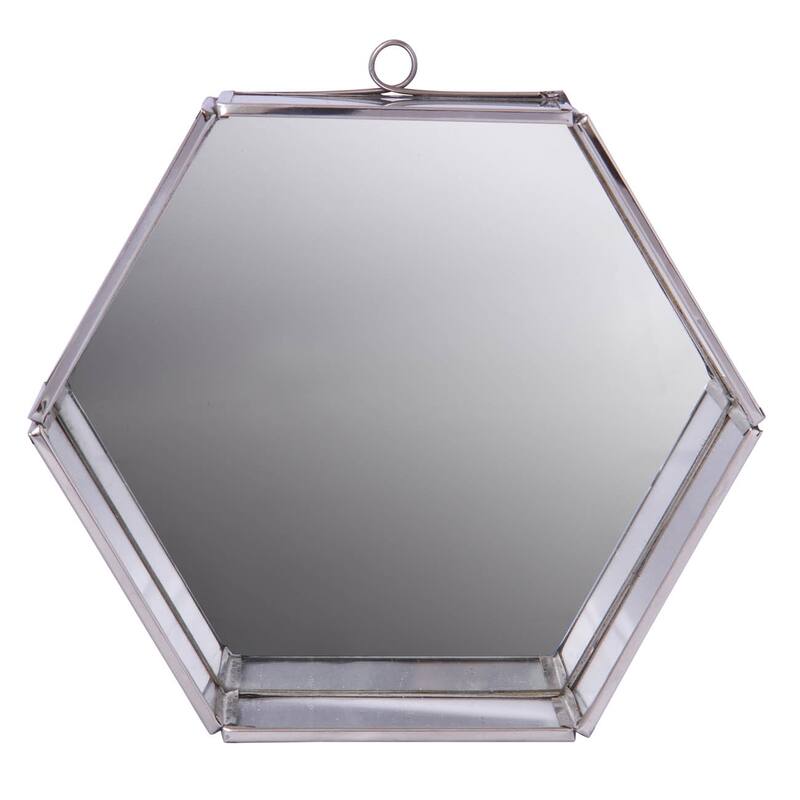 HomeRoots 8" Silver Hexagon Steel Framed Accent Mirror - 6.5' X '7.5' X '2.8