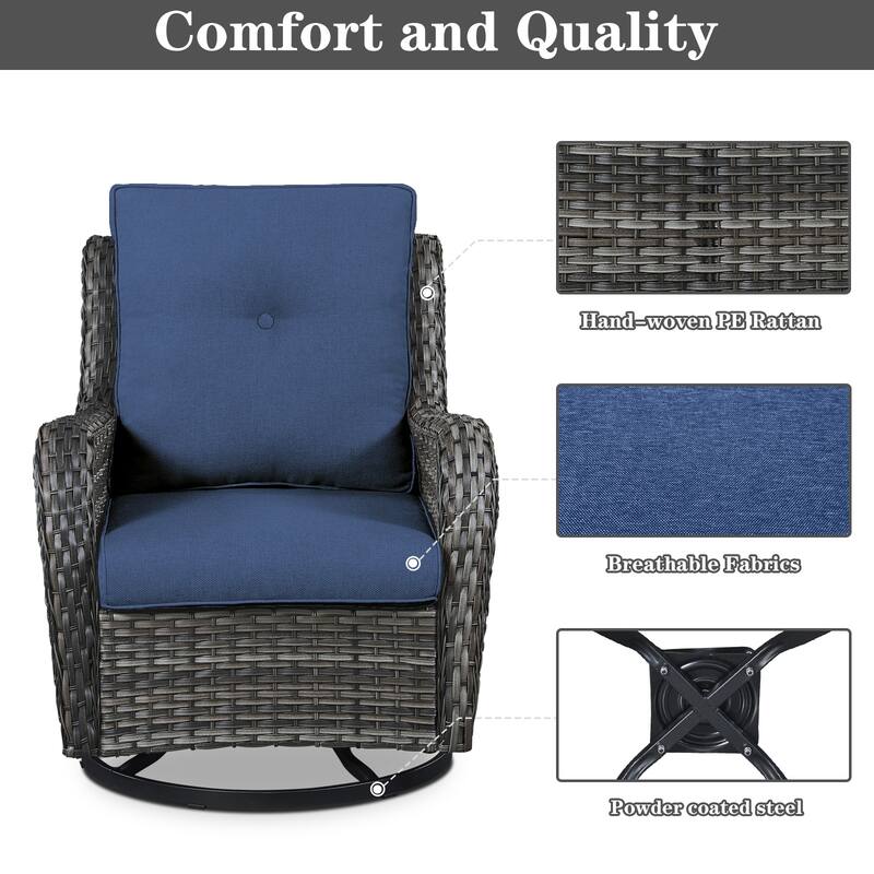 Fire Pit Table with 2 Swivel Chairs 2 Patio Chairs Grey-Blue - Grey