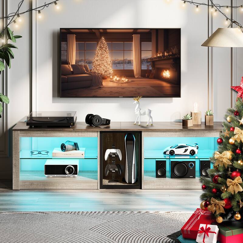 63" TV Stand Gaming Entertainment Center for TVs up to 70" with LED Lights Cabinet and Shelves
