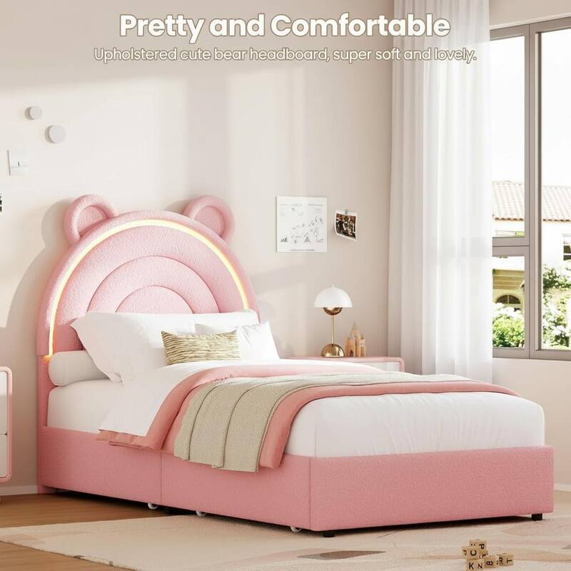 Velvet Upholstered Platform Bed Frame, with 2 Storage Drawers