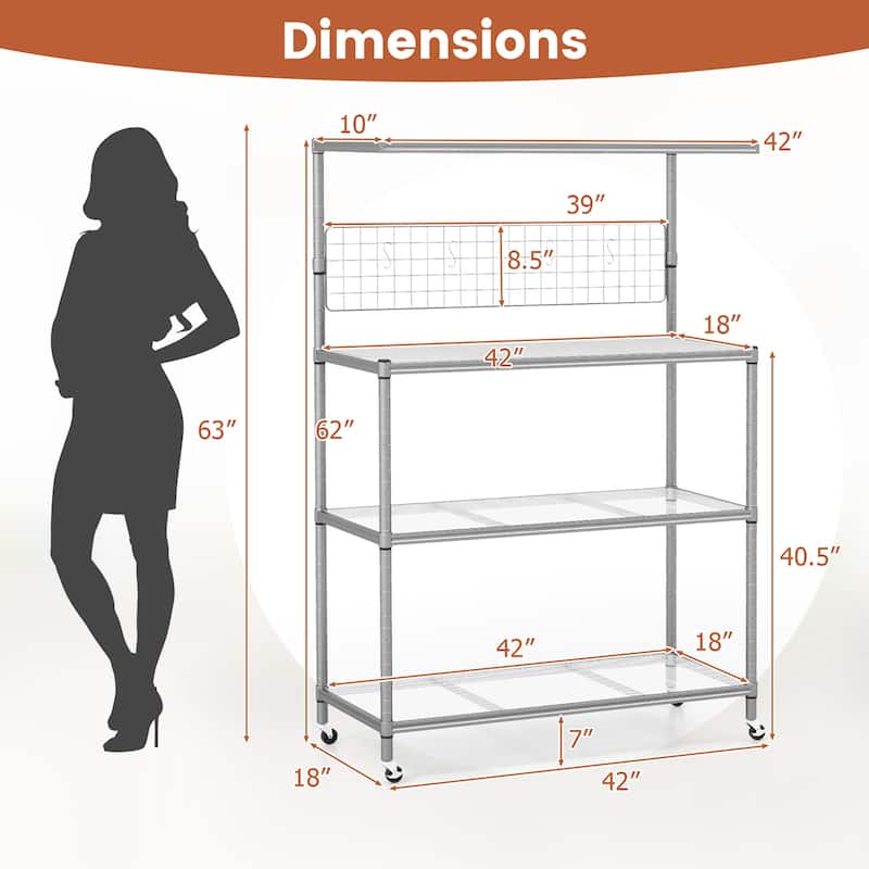 Gymax 4-Tier Coffee Bar Table w/Adjustable Shelves S Hooks Hanging Net