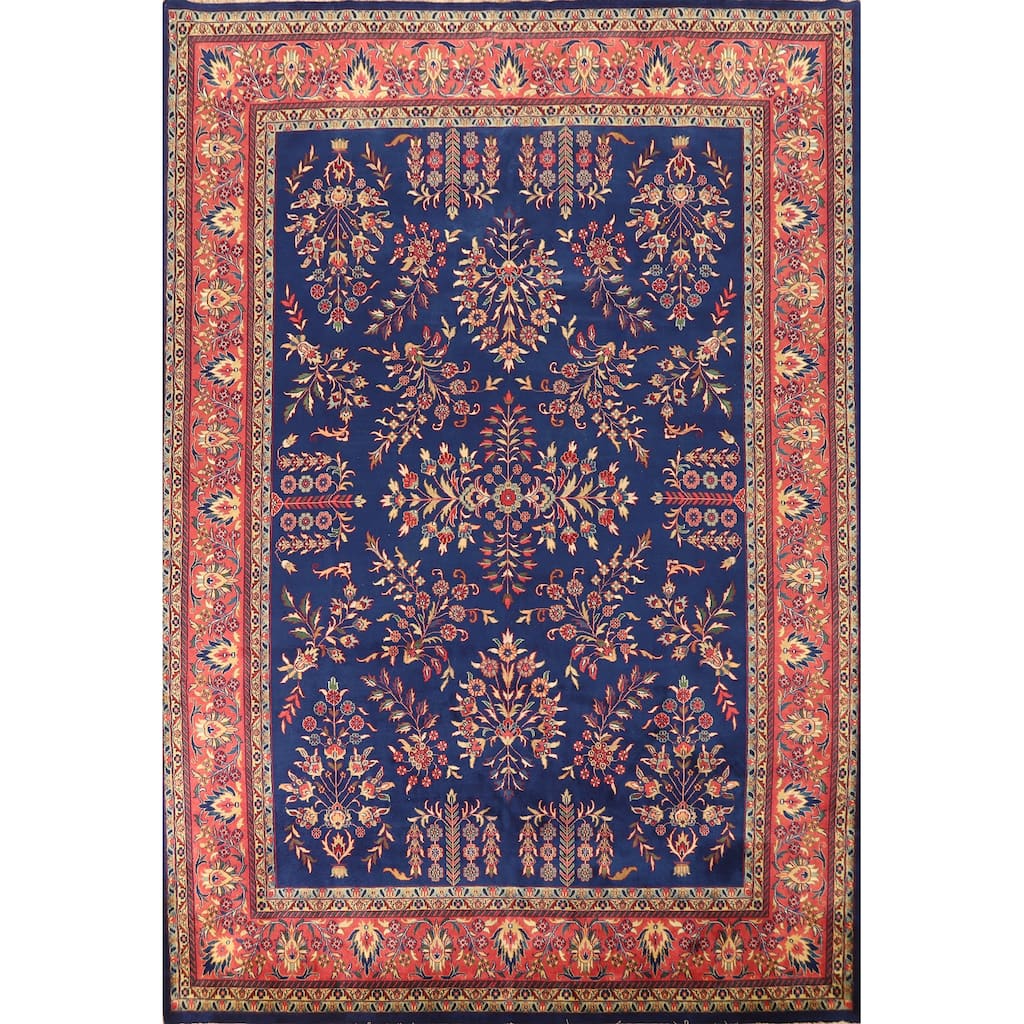 Hand Knotted Oriental 100% Wool Carpet Traditional All-Over Navy Blue & Blues Sarouk Area Rug - 12' 0'' X 8' 11''