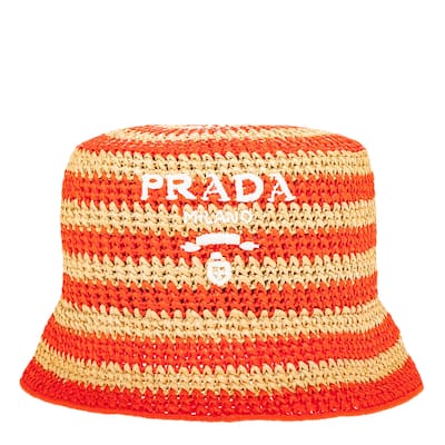 Prada Striped Raffia Bucket Hat