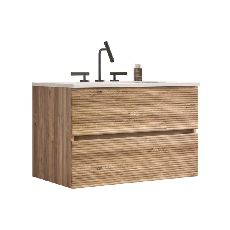 30" Wall-Mounted Bathroom Vanity with Integrated Ceramic Sink & Overflow, Large Storage Floating Cabinet