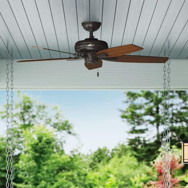 slide 2 of 20, Hunter 52" Newsome Outdoor Ceiling Fan with Pull Chain, Damp Rated Premier Bronze
