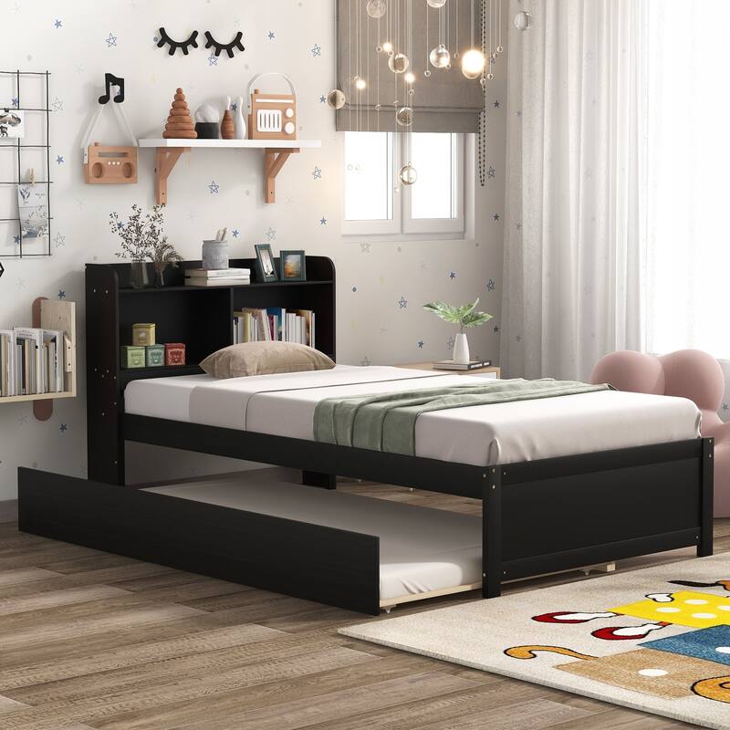 Twin Bed with Trundle,Bookcase