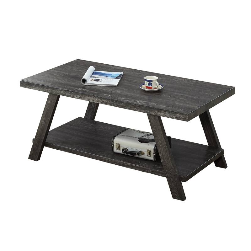 Contemporary Wood Shelf Coffee Table in White Finish, for Living Room