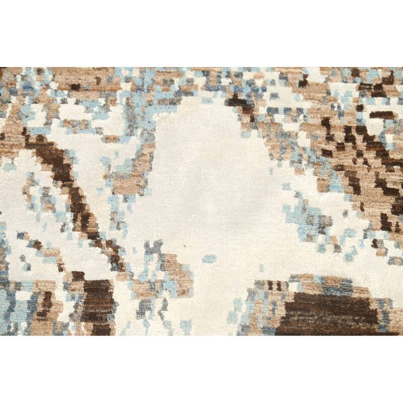 Wool/ Silk Vegetable Dye Oriental Abstract Runner Rug Hand-knotted - 2'7" x 9'10"