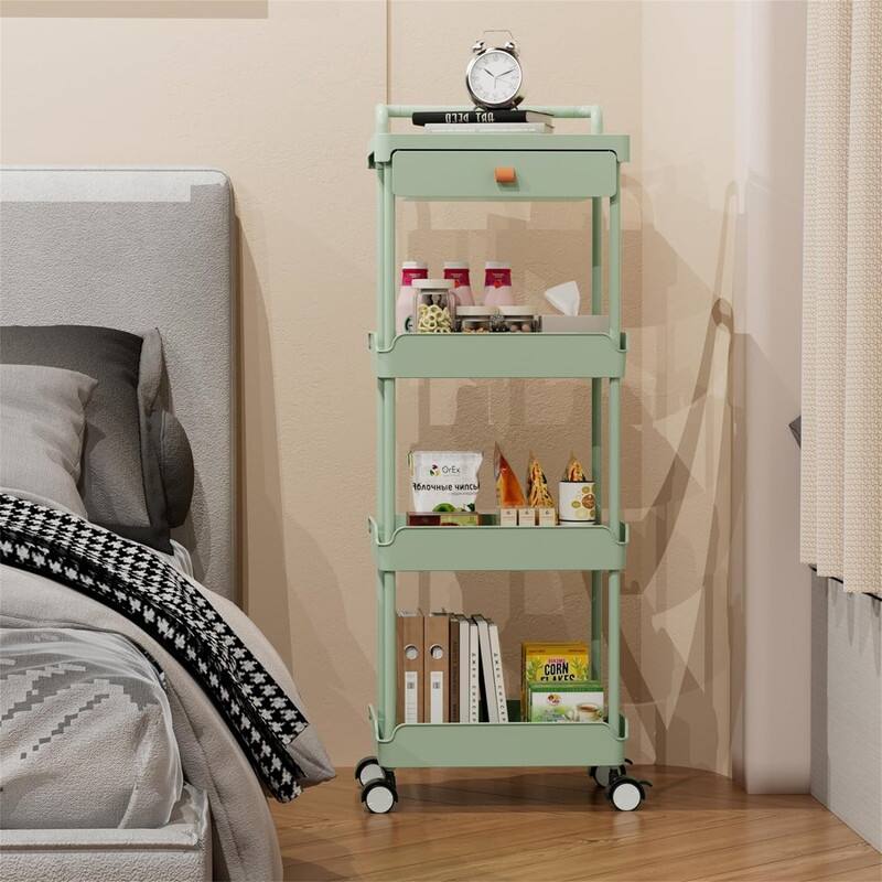 4Tier Rolling Utility Cart with Drawer - 12.9"D x 14.5"W x 41.1"H