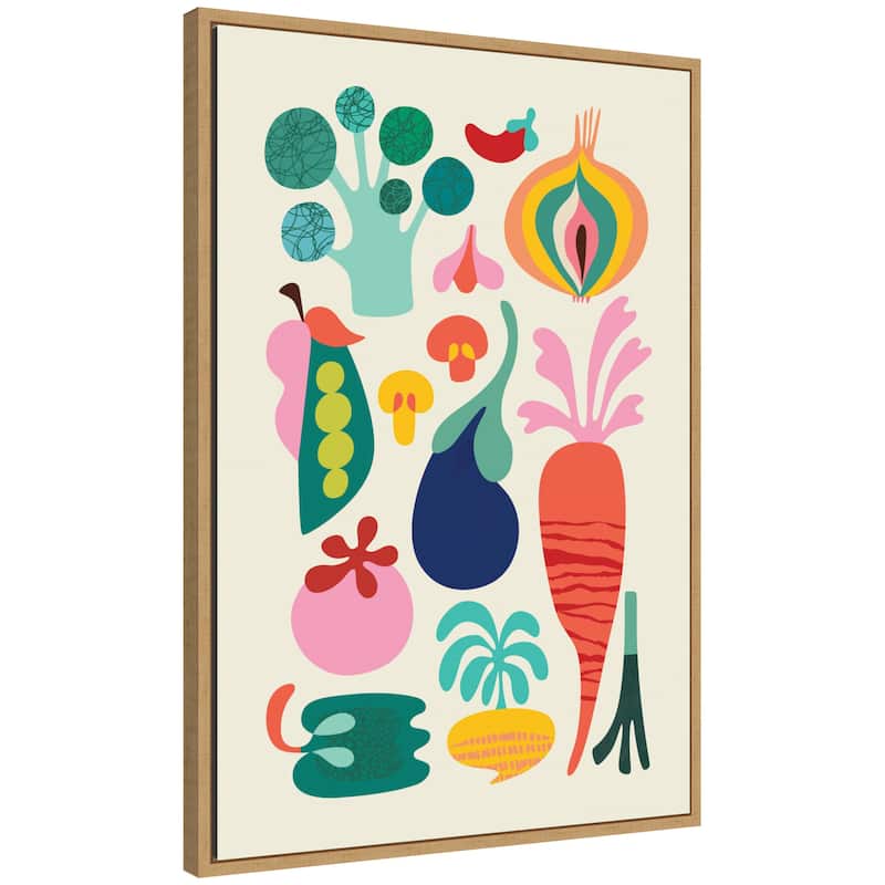 Kate and Laurel Sylvie Modern Colorful Abstract Veggies Framed Canvas by Rachel Lee - 23x33