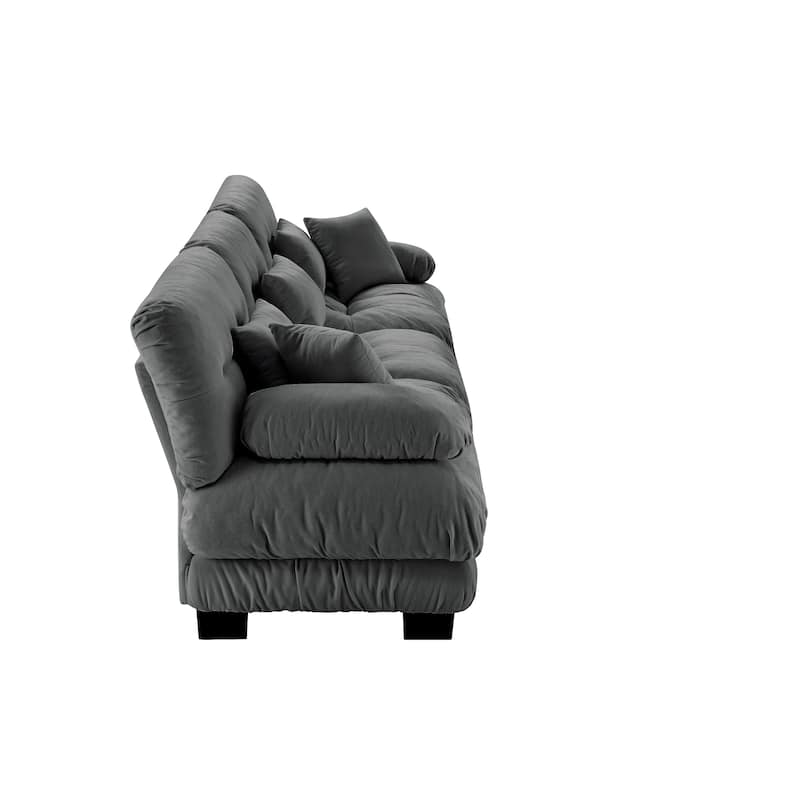 133.8" Chenille 4-Seat Sofa with Round Bolster Armrests, Deep Seat Cushions for Living Room