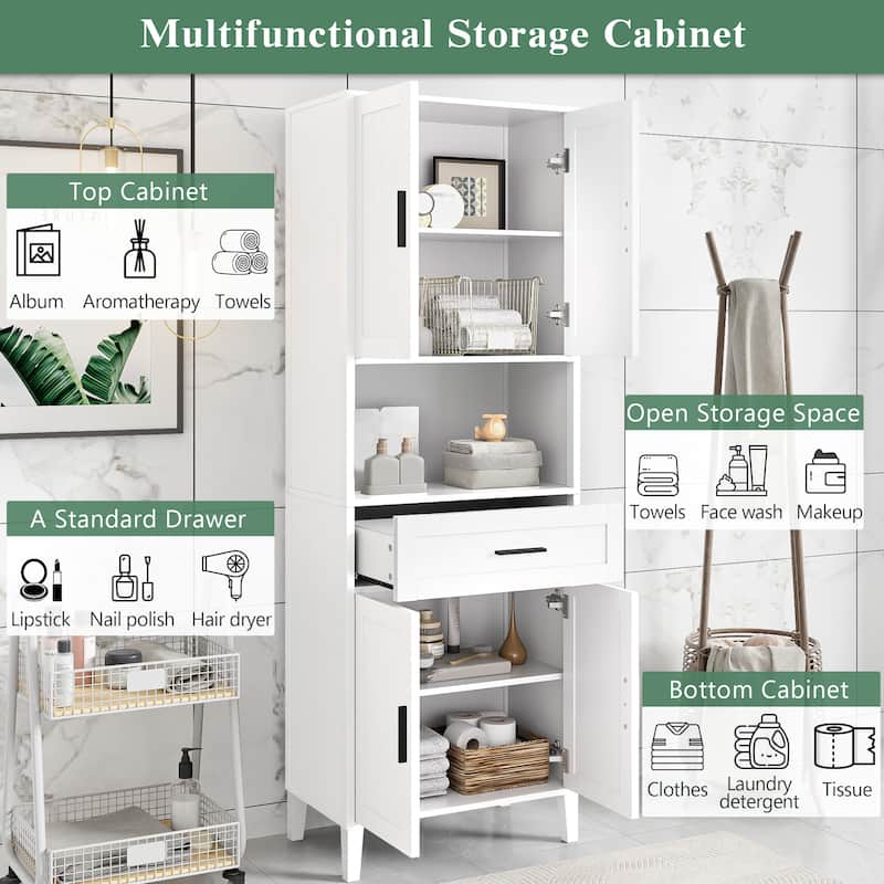 70.9" Tall Storage Cabinet - 4 Soft-Close Doors, 1 Drawer & 2 Adjustable Shelves. Perfect for Bathroom, Laundry or Living Room.