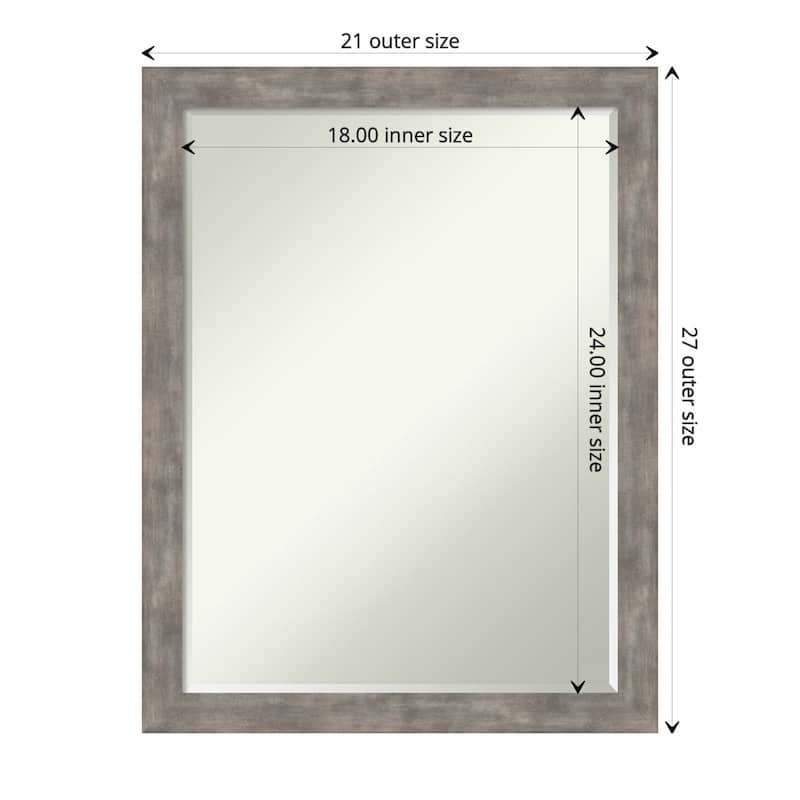 Petite Bevel Wood Bathroom Wall Mirror - Marred Silver Frame - 21 x 27 in