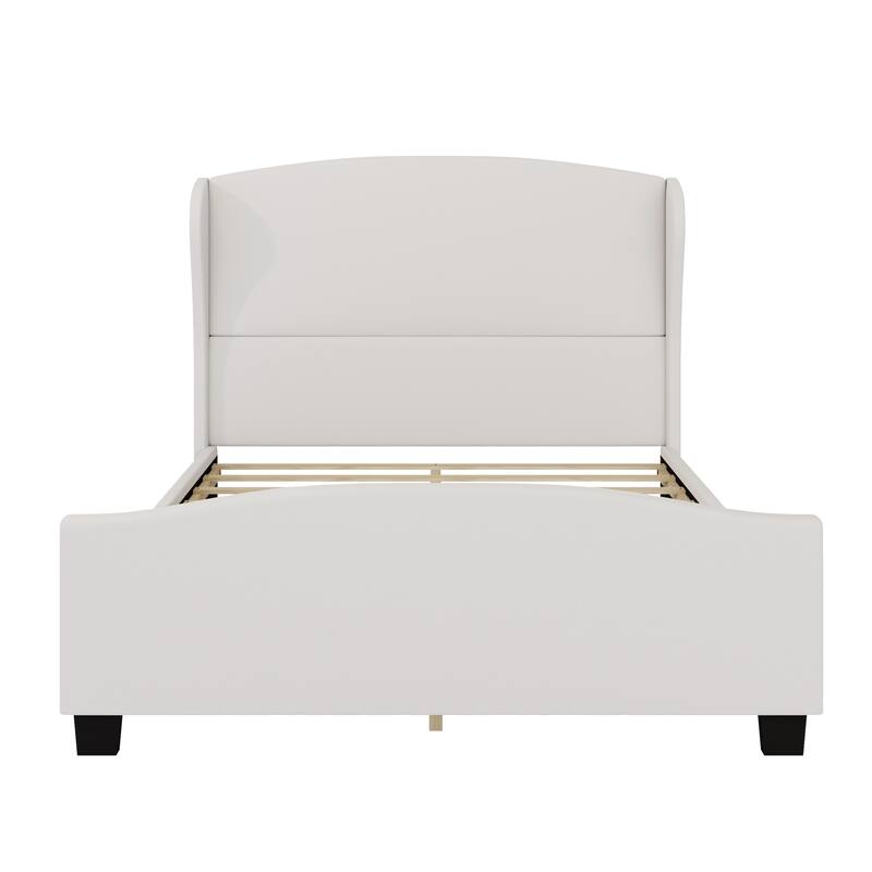 Queen Size Wingback Bed Frame with 51" Tall Headboard with Solid Wood Legs (No Box Spring Needed)